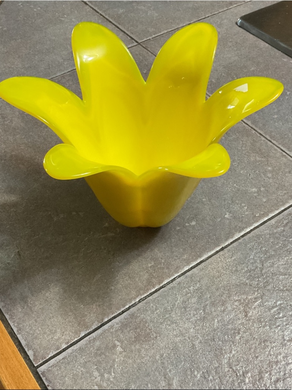 Studio Nova Bright Yellow Petal Slag Art Glass Bowl Vase Dish.